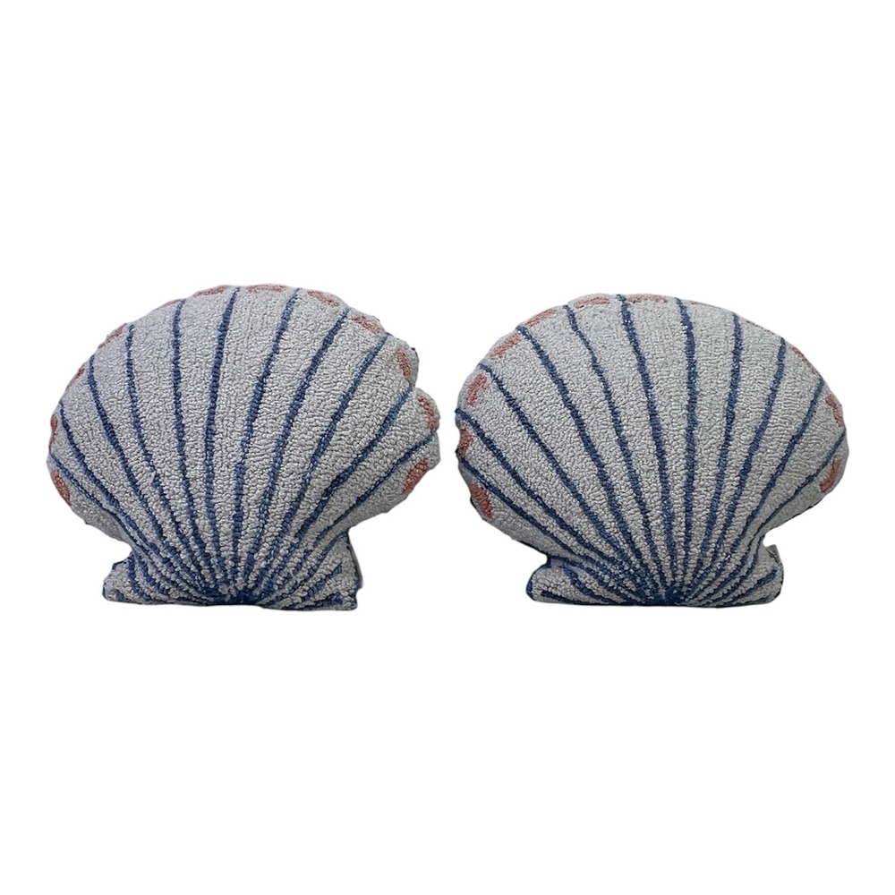 World Market Shell Throw Pillows Set 2 Blue Cream Coastal Nautical Beach Decor